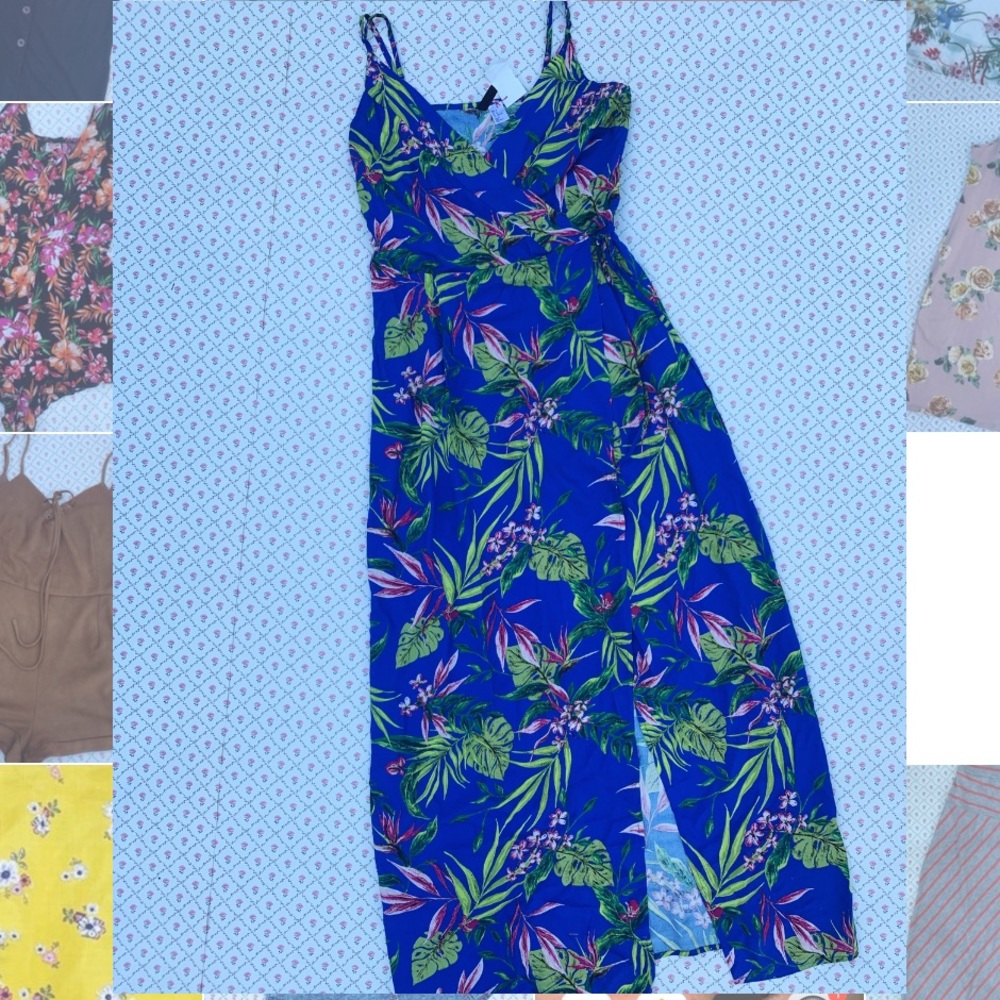 Royal blue leaf palm maxidress